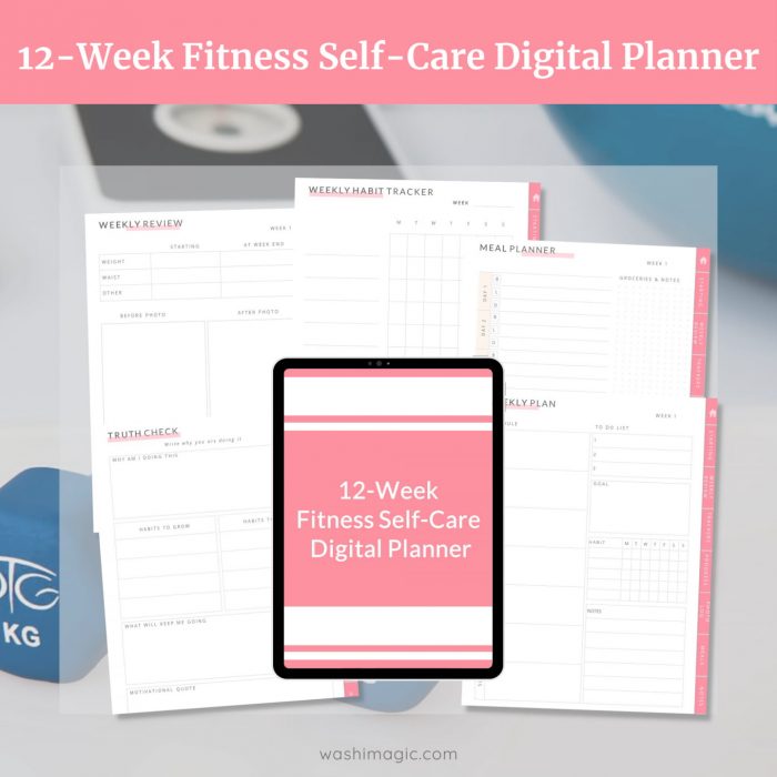 Deluxe Printable Self-Care Art Bundle | 12 week fitness self care digital planner | Fitness digital planner printable | shop.washimagic.com