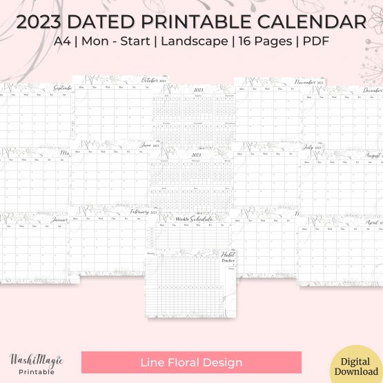 2023 dated printable calendar line floral pic3-c3