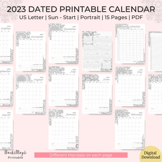 2023 dated printable calendar mandala pic2b-c