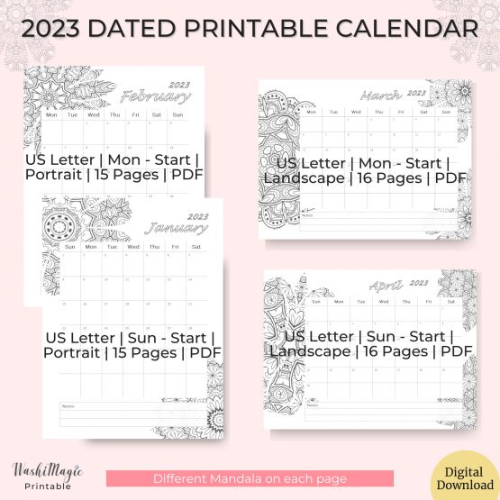 2023 dated printable calendar mandala pic5-c