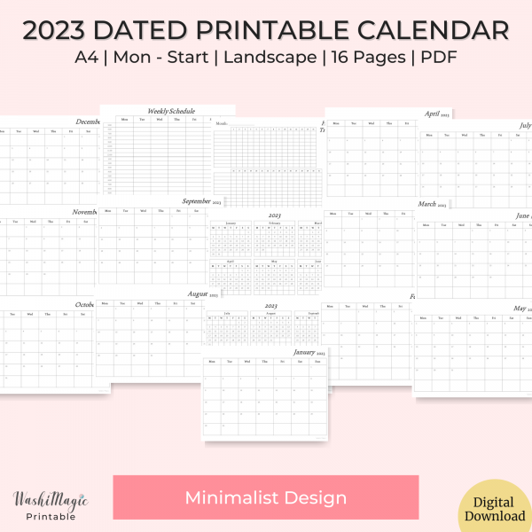2023 Dated Printable Calendar | Habit tracker | 2023 Year at a glance | Weekly schedule | 2023 monthly printable calendar | 2023 calendar printable pdf | May 2023 printable calendar | 2023 monthly calendar printable pdf | shop.washimagic.com