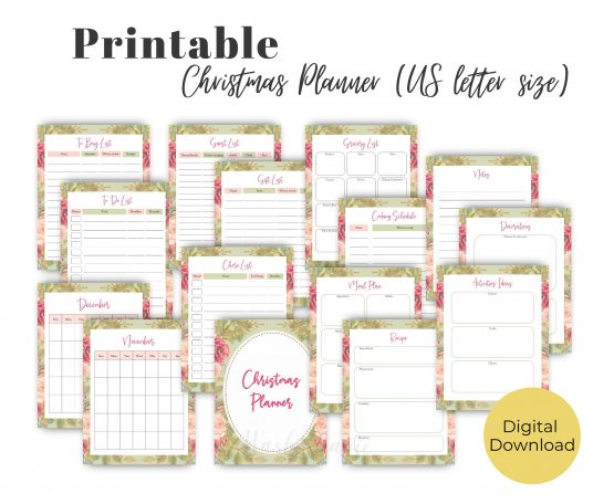 Printable Christmas Planner Glitter Gold Leaves | Christmas planner printables | Christmas planner pdf | Christmas printables pdf | shop.washimagic.com